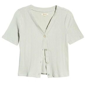 Madewell Pointelle Short Sleeve Ribbed Cardigan Ashen Sage​​